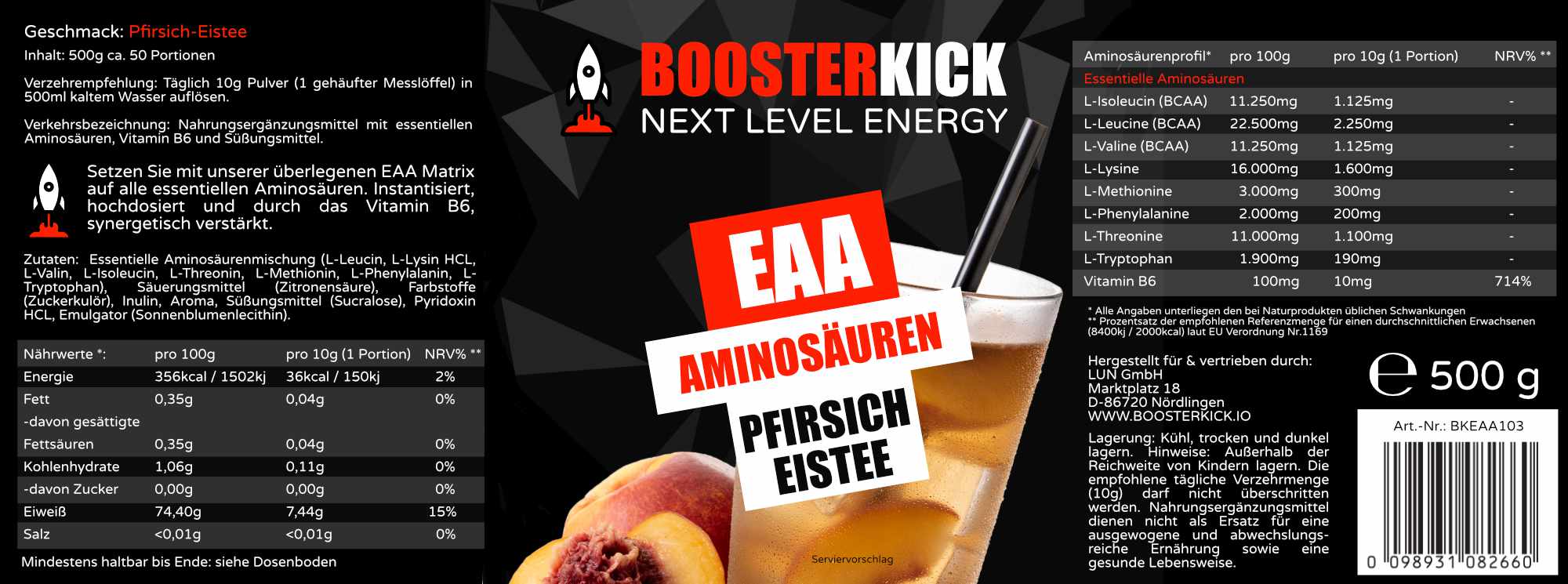 BOOSTERKICK EAA Pfirsich Eistee 500g-Dose