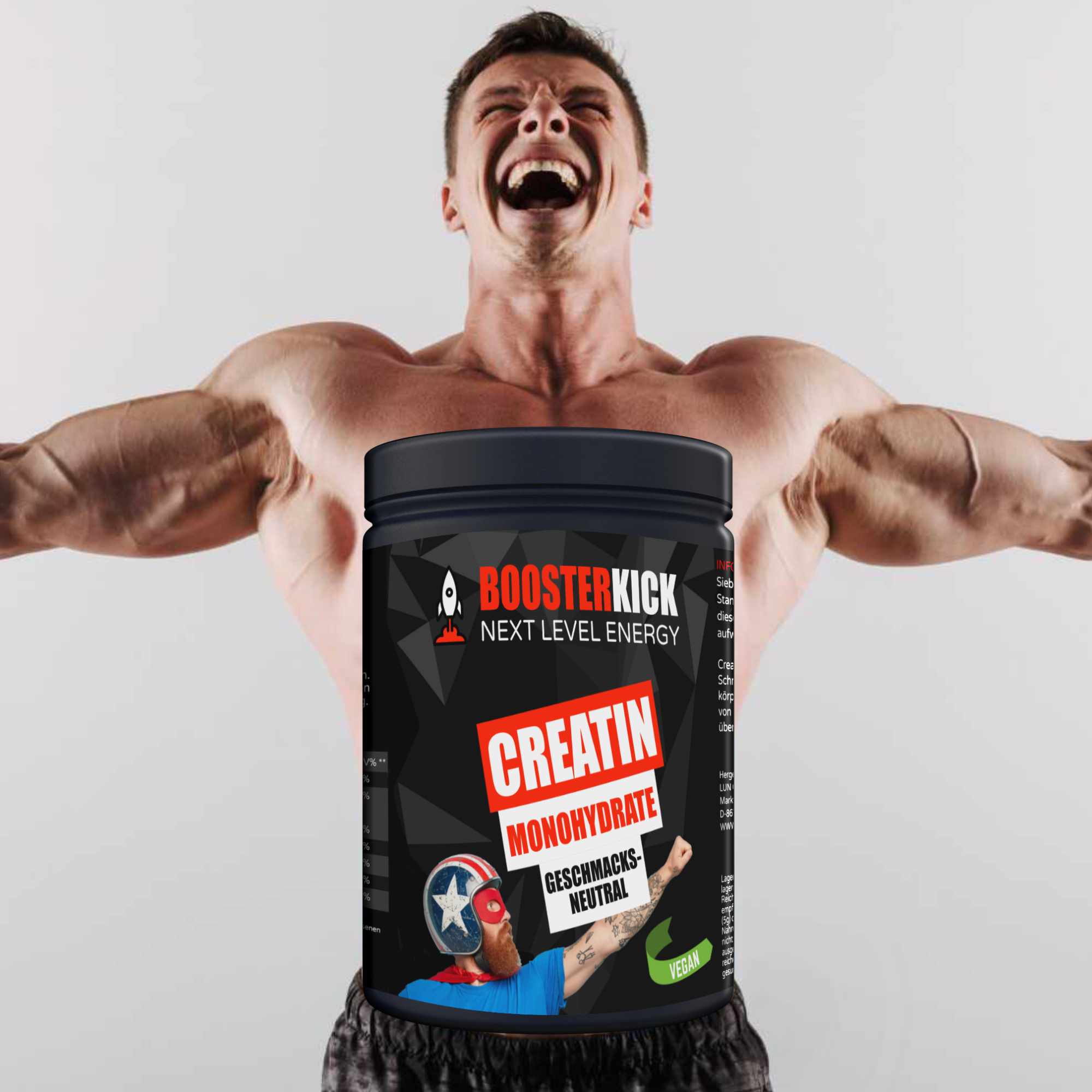 BOOSTERKICK Creatine Monohydrate VEGAN - Neutral 500g Dose