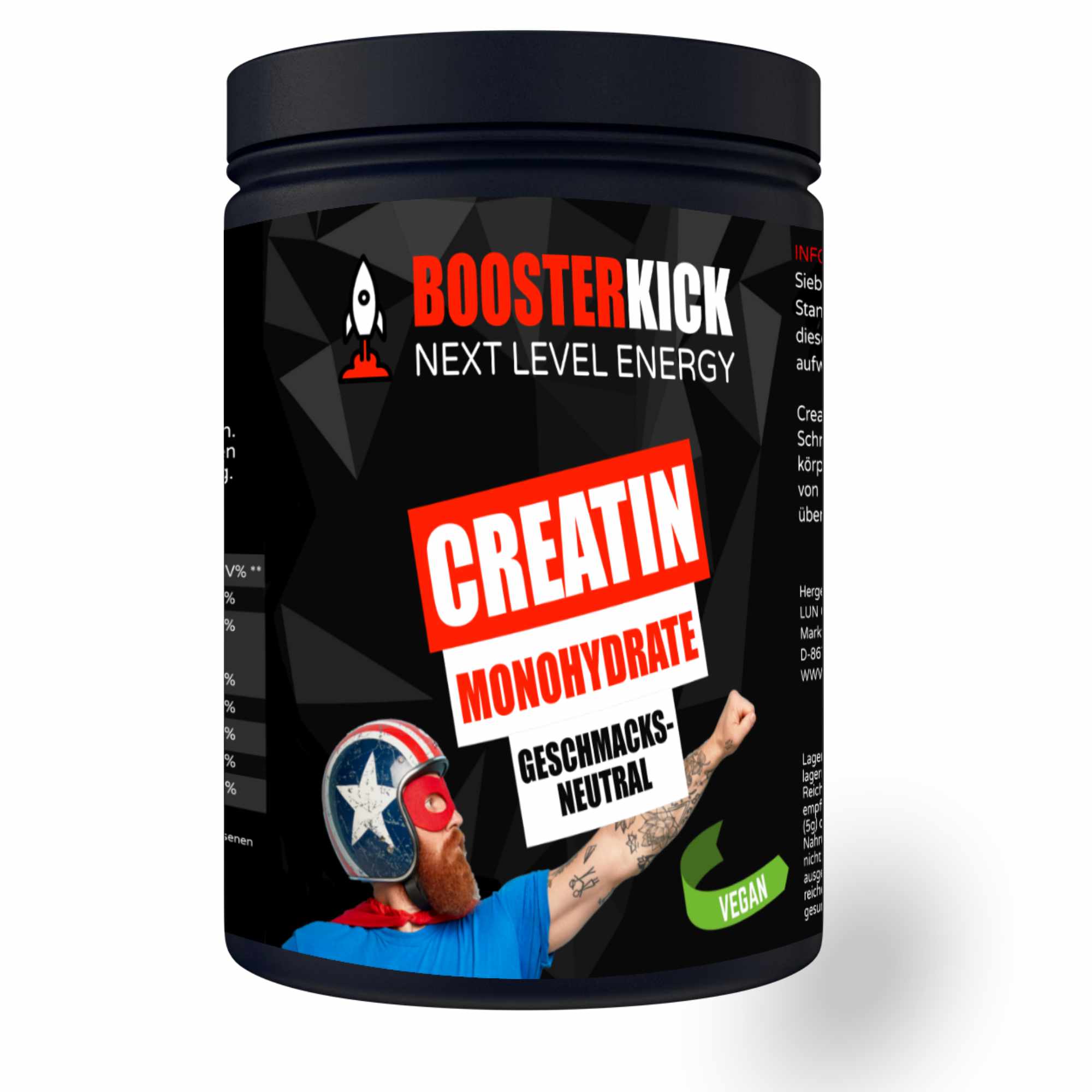 BOOSTERKICK Creatine Monohydrate VEGAN - Neutral 500g Dose