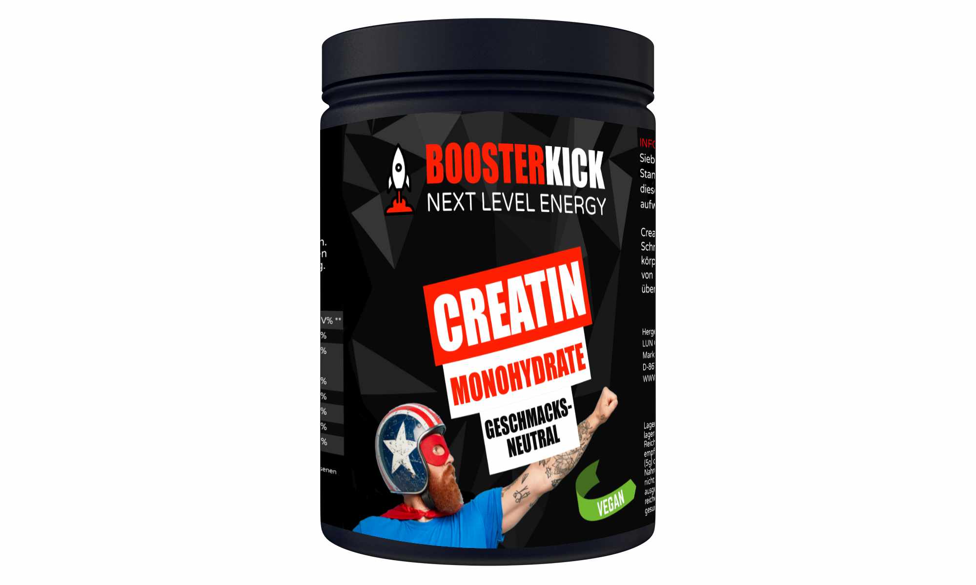 BOOSTERKICK Creatine Monohydrate VEGAN - Neutral 500g Dose