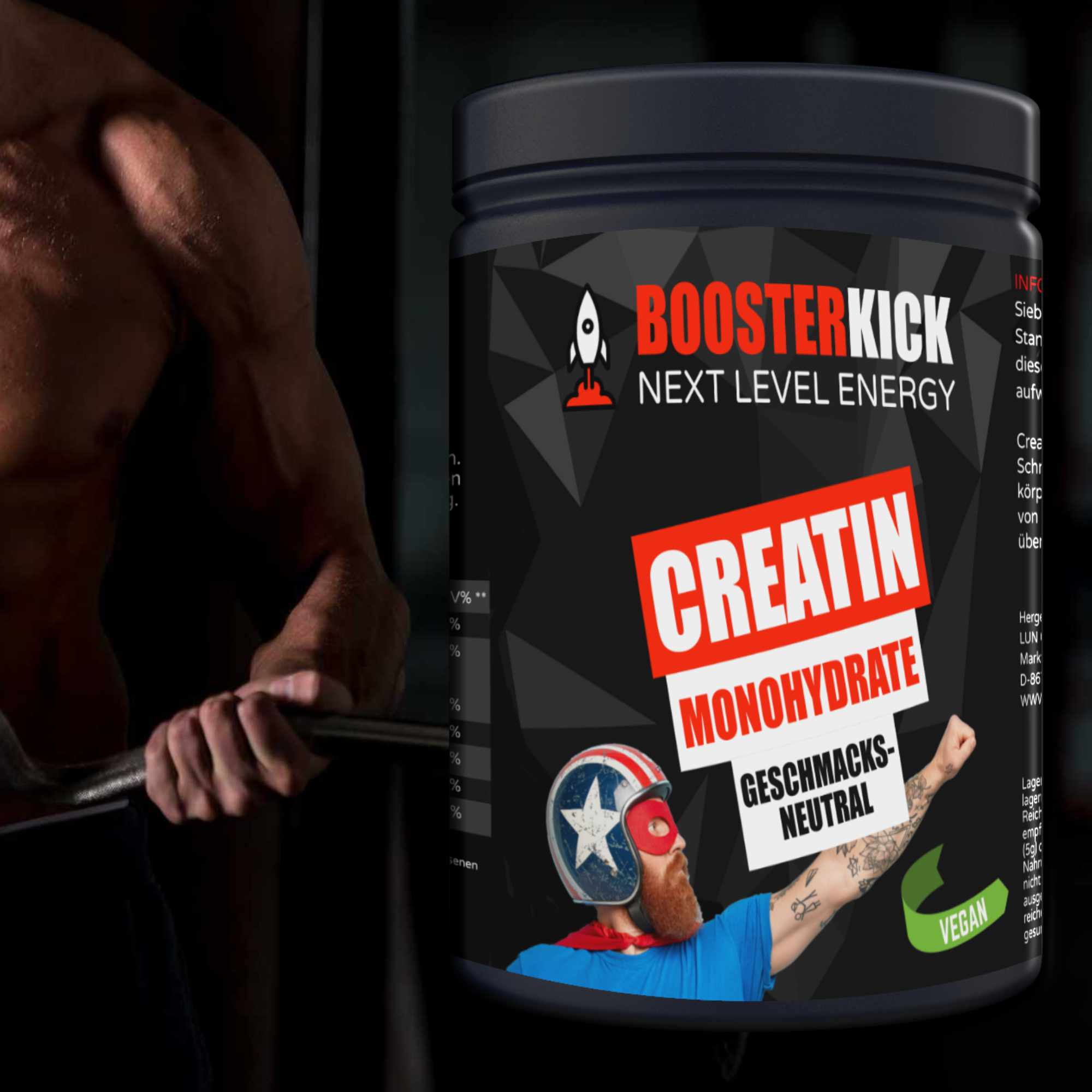 BOOSTERKICK Creatine Monohydrate VEGAN - Neutral 500g Dose