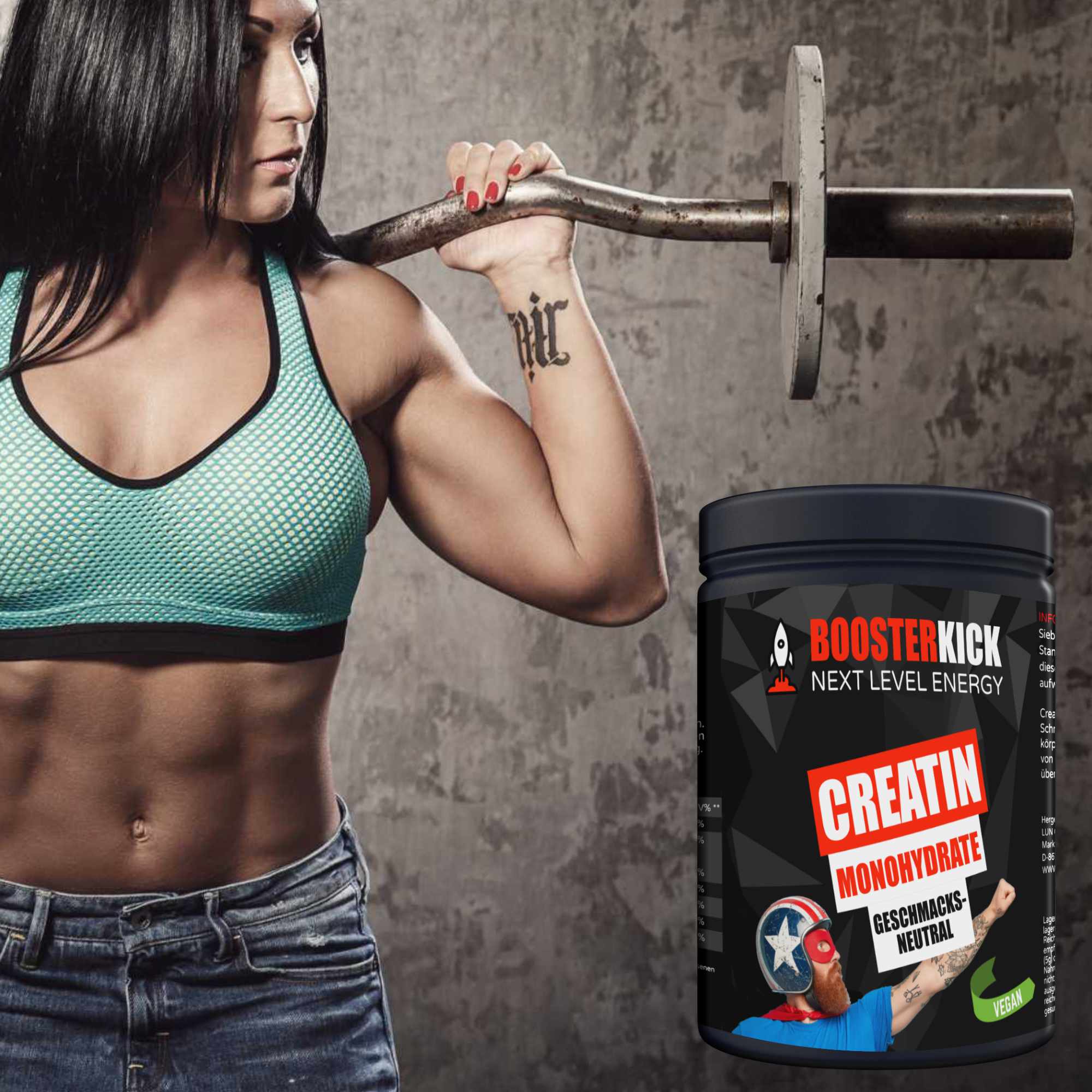 BOOSTERKICK Creatine Monohydrate VEGAN - Neutral 500g Dose