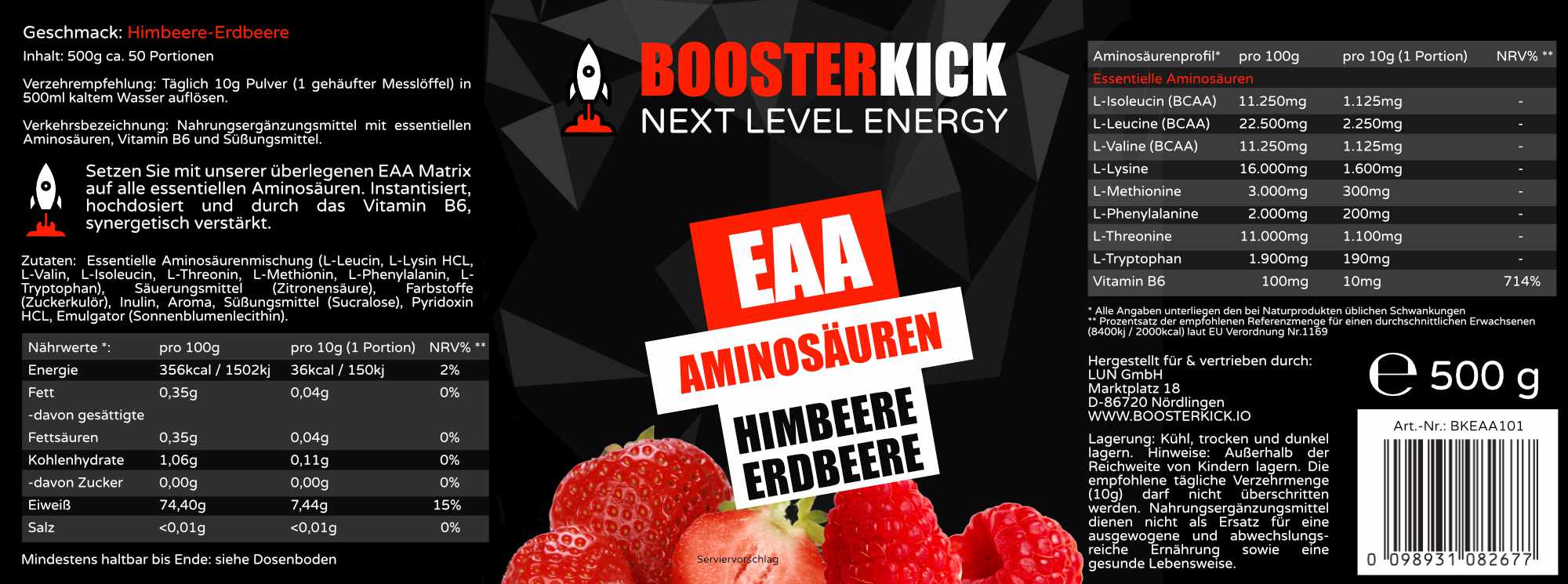 BOOSTERKICK EAA Himbeere-Erdbeere 500g-Dose