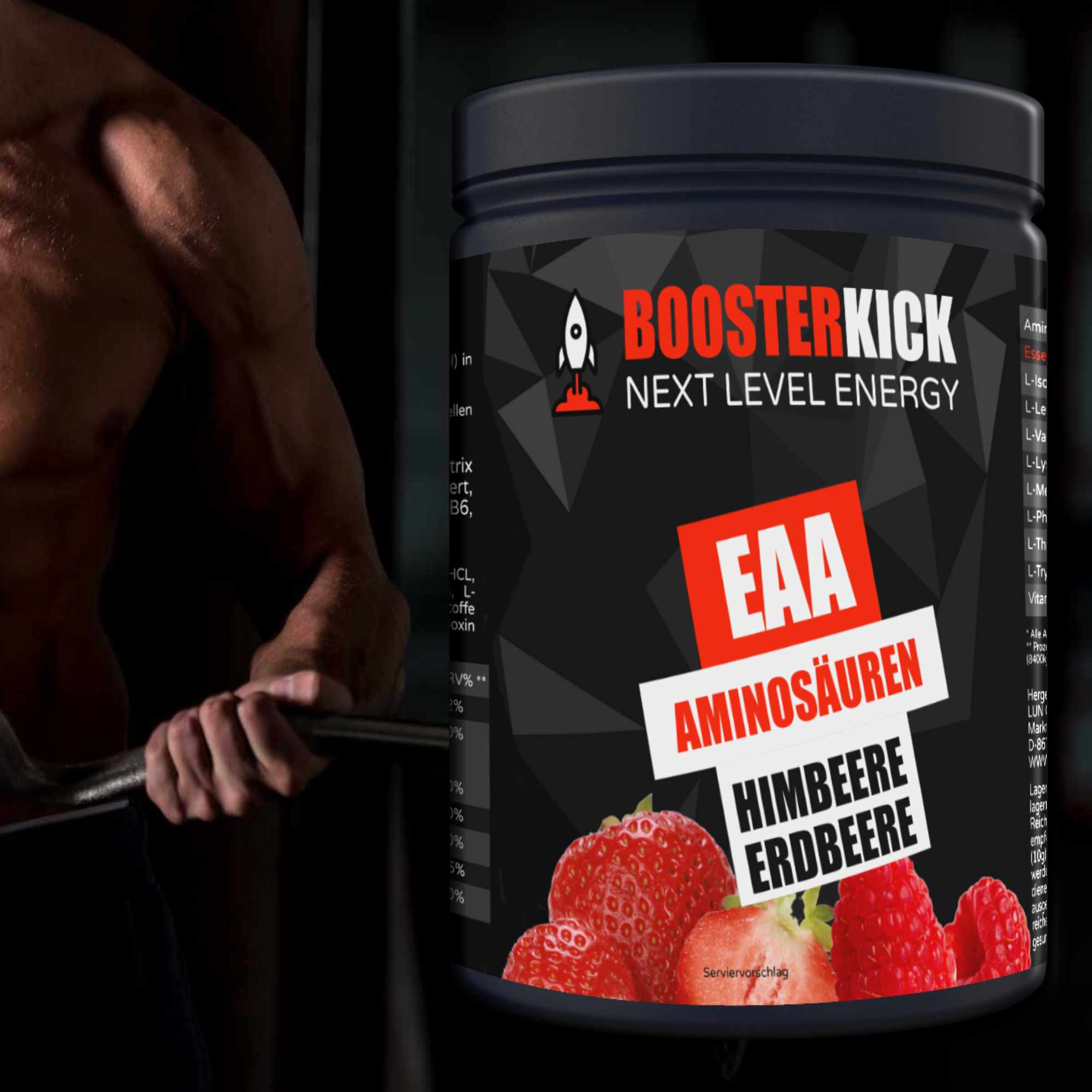 BOOSTERKICK EAA Himbeere-Erdbeere 500g-Dose